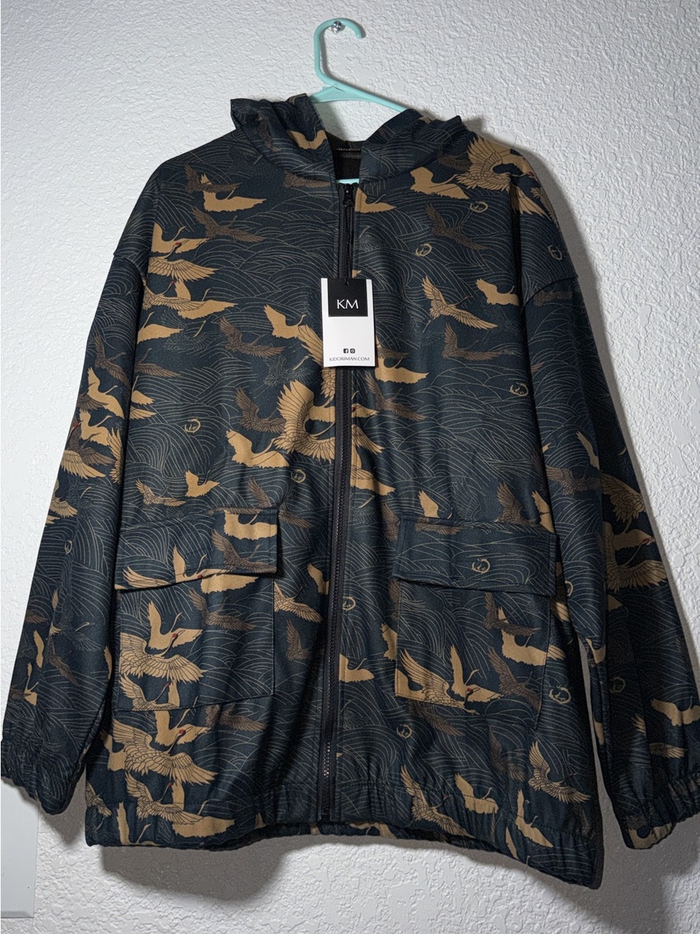 Men's Black & Tan Printed Zip-Up Hooded Jacket